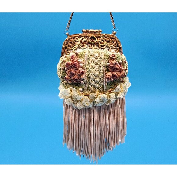 Victorian Purse Ornament Pink Beaded Lace Fringe Vintage Style Christmas v1 - Picture 6 of 9